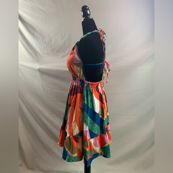 Multicolour Backless Ruffle Hem Halter Dress - Picture 7 of 8